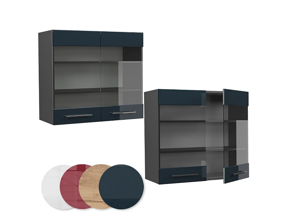 Glass kitchen cabinet dark blue high gloss 80x34.1x72 fame-line
