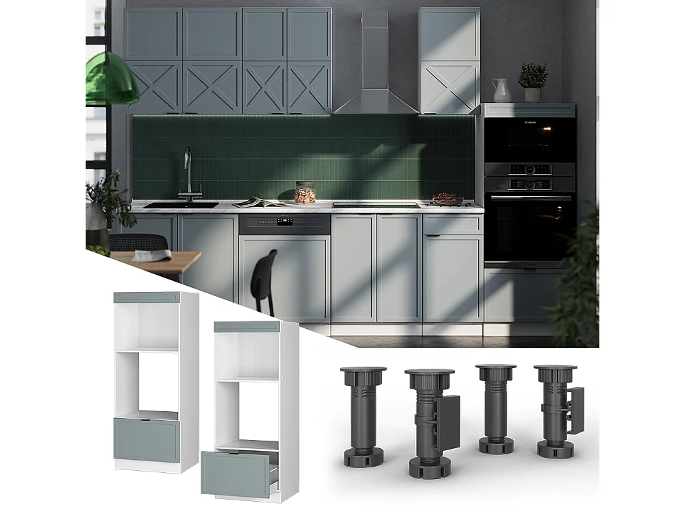 Armoire micro-ondes bleu clair-gris 60x58.1x153.6 fame-line