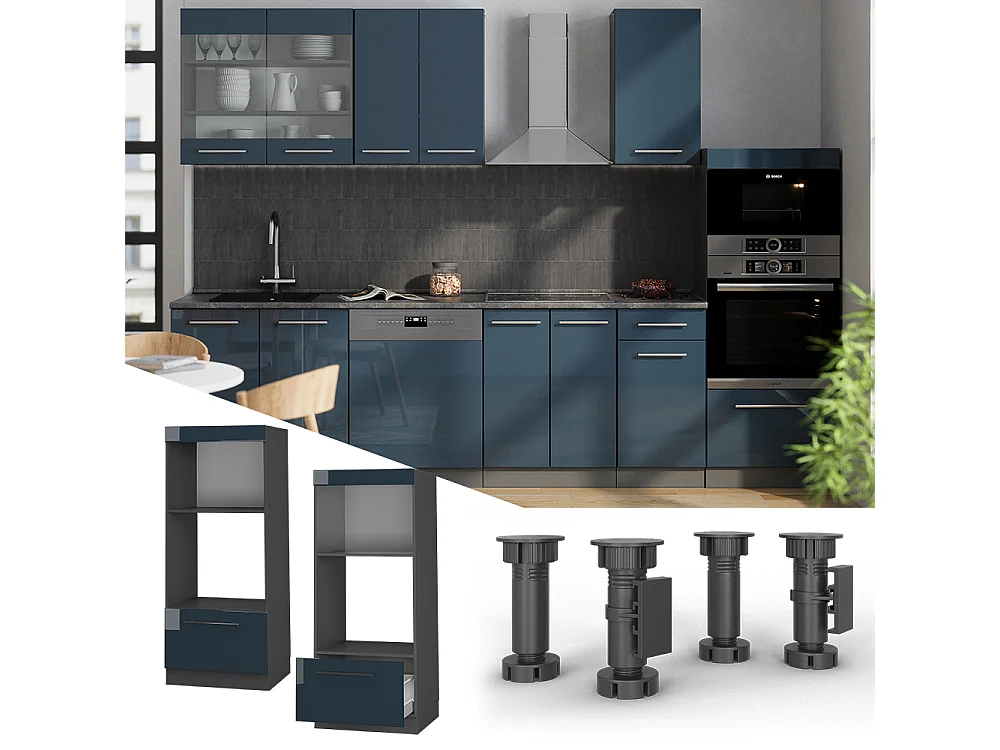 Armoire micro-ondes bleu foncé brillant 60x58.1x153.6 fame-line