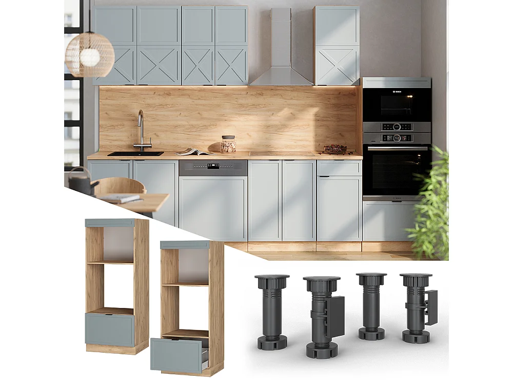 Armoire micro-ondes bleu clair-gris 60x58.1x153.6 fame-line