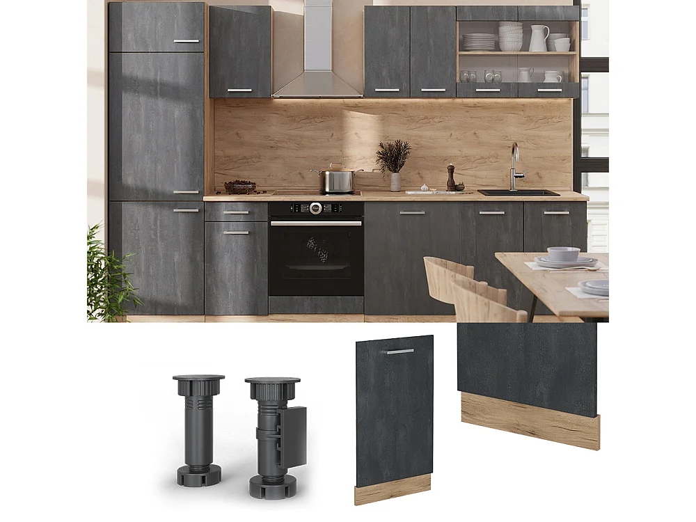 Dishwasher front panel black concrete 45x1.6x81.8 r-line