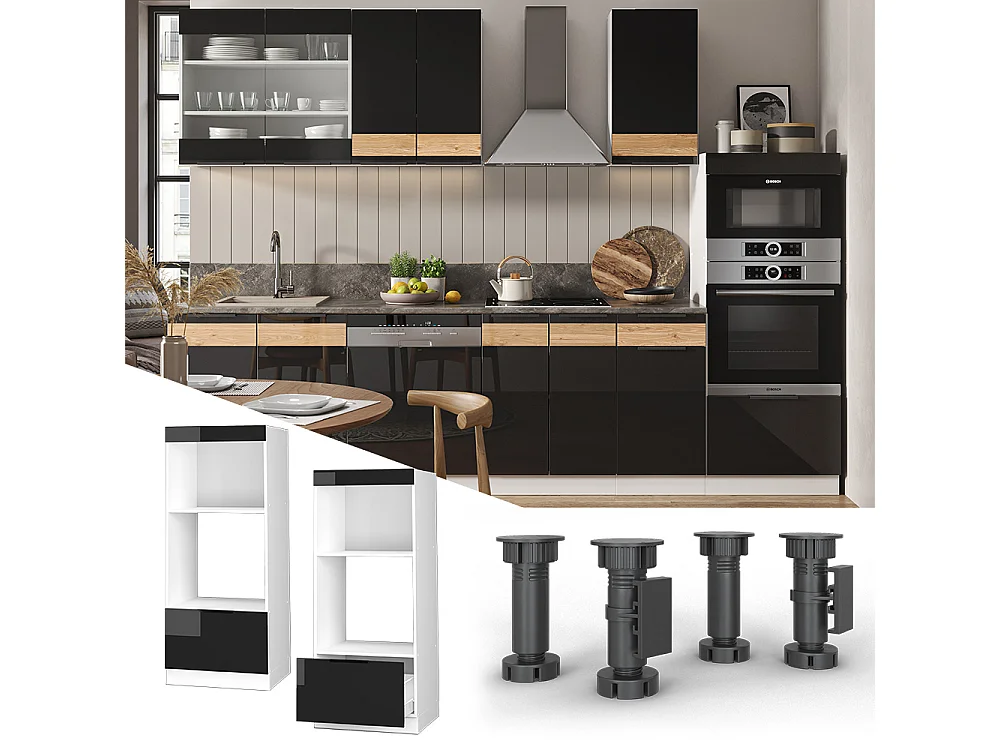 Mikrowellenschrank schwarz eiche hochglanz 60x58.1x153.6 fame-line