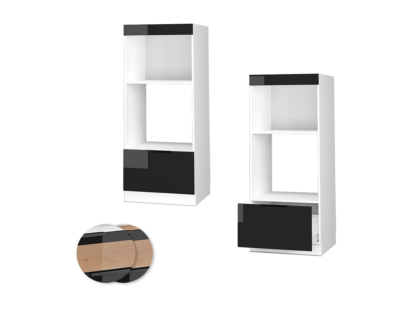 Mikrowellenschrank schwarz eiche hochglanz 60x58.1x153.6 fame-line