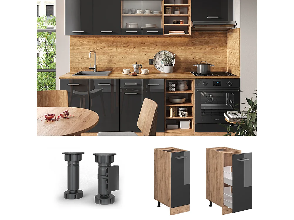 Meuble de cuisine anthracite haute brillance 30x46x81.6 r-line