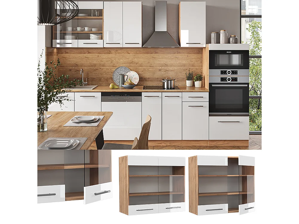 Armario de cocina con vidrio blanco alto brillo 80x34.1x72 fame-line