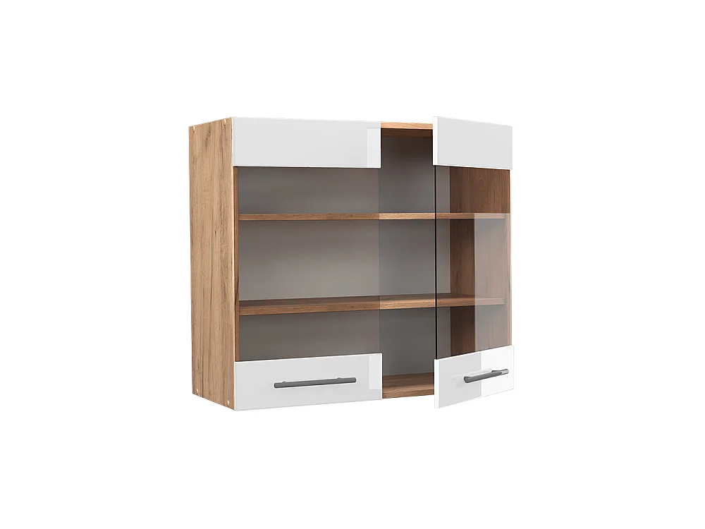 Glass kitchen cabinet white high gloss 80x34.1x72 fame-line