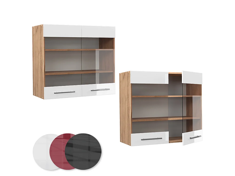 Glass kitchen cabinet white high gloss 80x34.1x72 fame-line