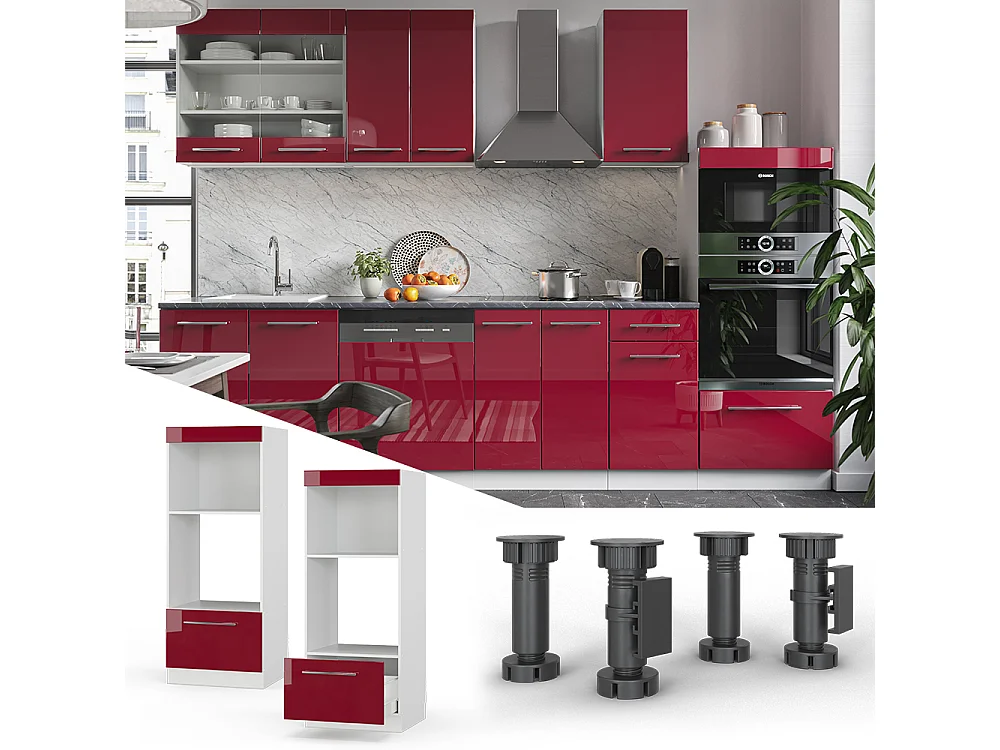 Armoire micro-ondes rouge bordeaux haute brillance 60x58.1x153.6 fame-line