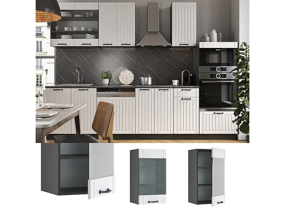 Armario de cocina con vidrio blanco casa de campo 40x34.1x72 fame-line