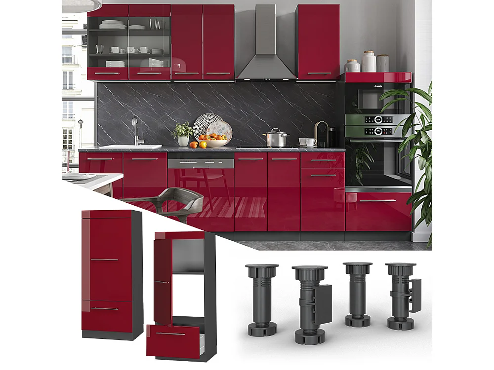 Armoire micro-ondes rouge bordeaux haute brillance 60x58.1x153.6 fame-line