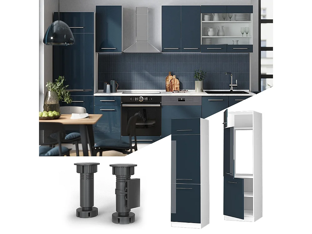 Armario para frigorífico empotrado azul oscuro alto brillo 60x58.1x206.8 fame-line