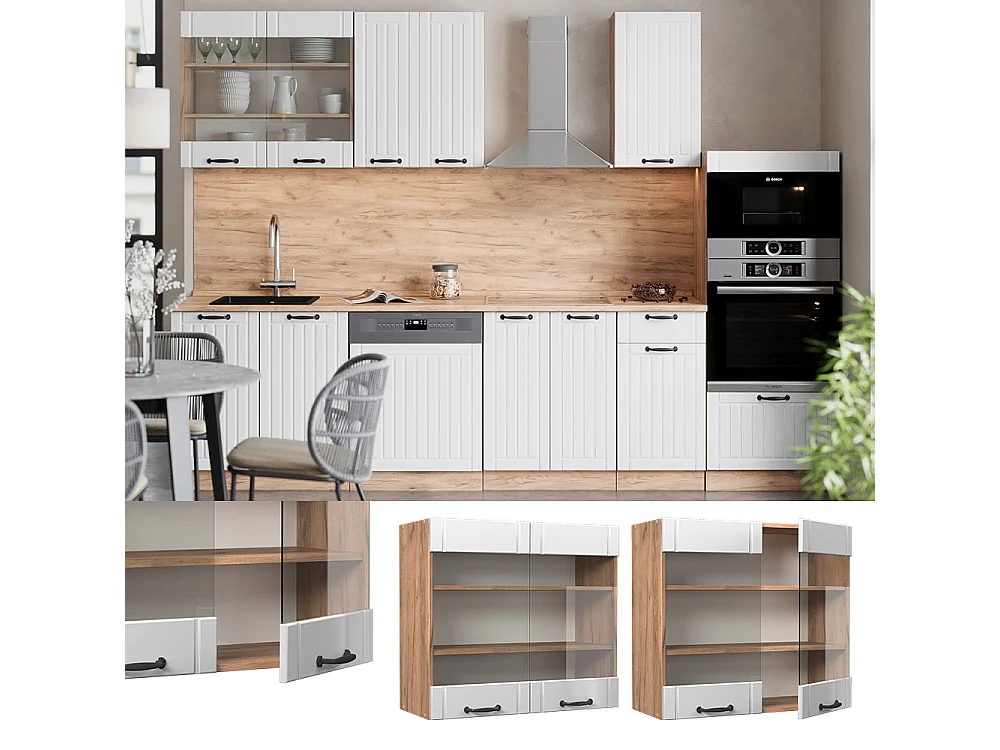 Glazen keukenkast wit landhuis 80x34.1x72 fame-line