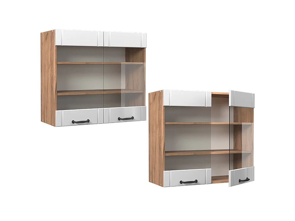 Glazen keukenkast wit landhuis 80x34.1x72 fame-line