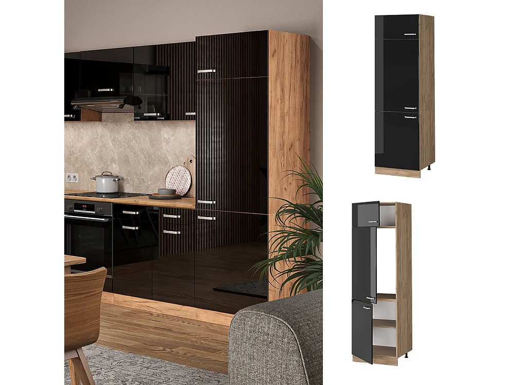 Armoire pour frigo noir haute brillance 60x57.2x206.8 r-line