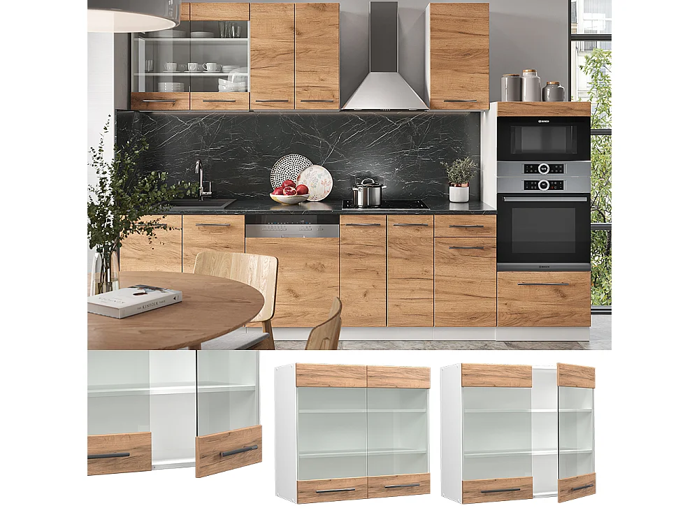 Armoire en verre chêne de force doré 80x34.1x72 fame-line