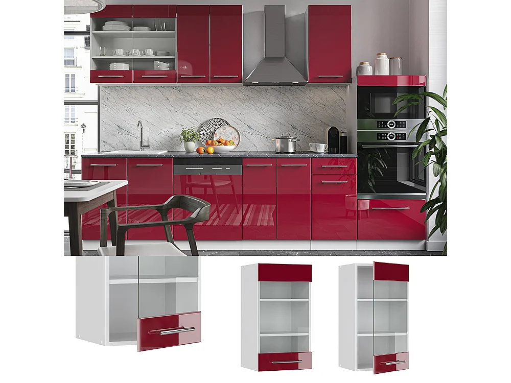 Køkkenskab med glas bordeaux rød højglans 40x34.1x72 fame-line