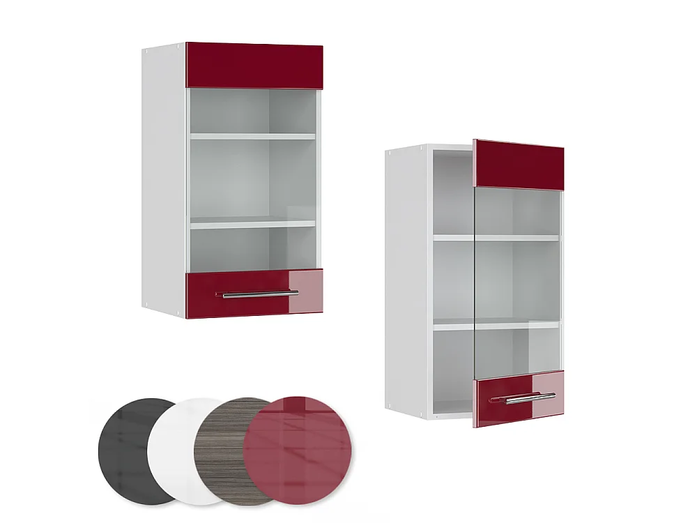 Køkkenskab med glas bordeaux rød højglans 40x34.1x72 fame-line