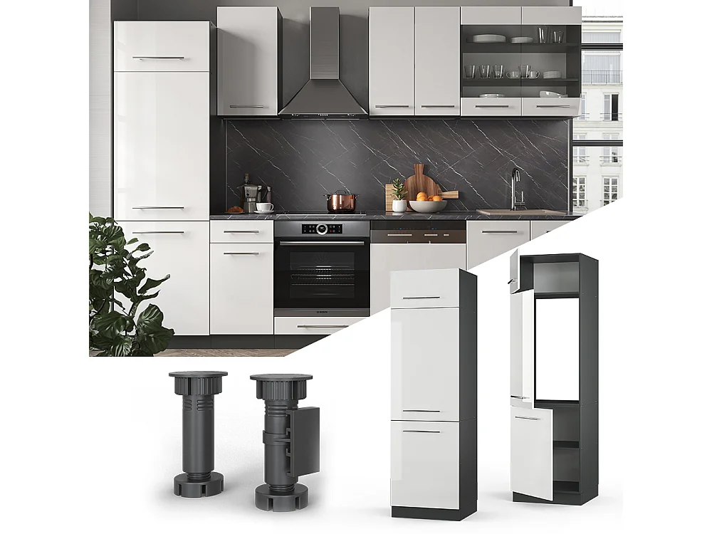 Armario para frigorífico empotrado blanco alto brillo 60x58.1x206.8 fame-line