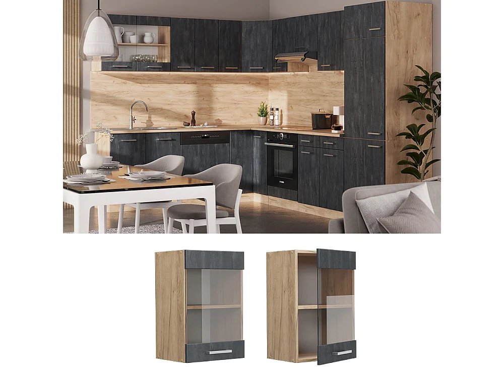 Armario de cocina con vidrio hormigón negro 40x31x60 r-line