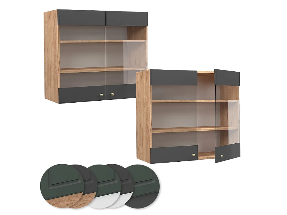 Glass kitchen cabinet anthracite gold 80x34.1x72 fame-line