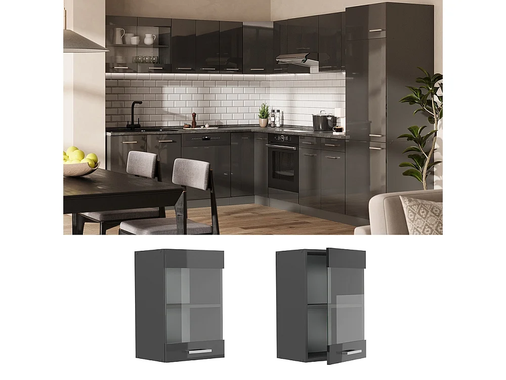Glass kitchen cabinet anthracite high gloss 40x31x60 r-line