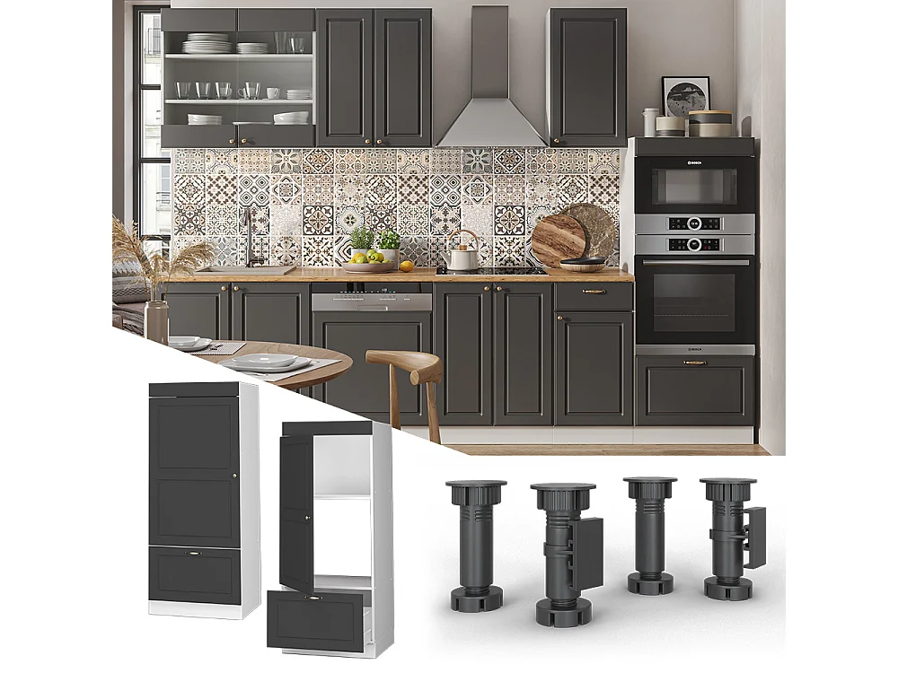 Armario para microondas antracita-oro landhaus 60x58.1x153.6 fame-line