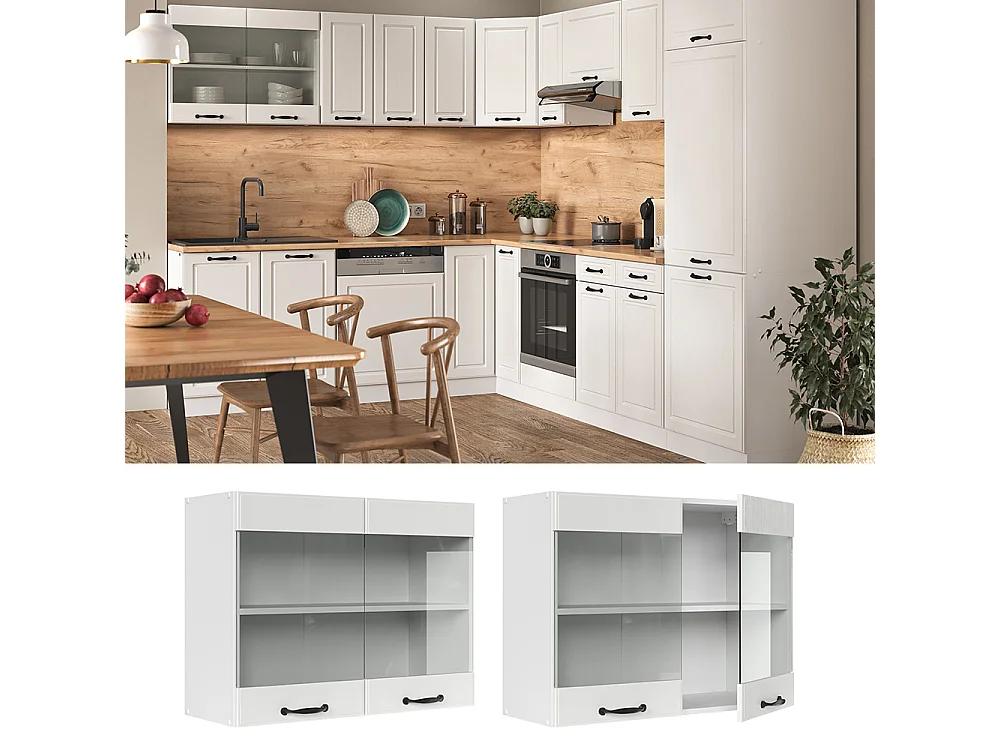 Armario de cocina con vidrio blanco casa de campo 80x31x60 r-line