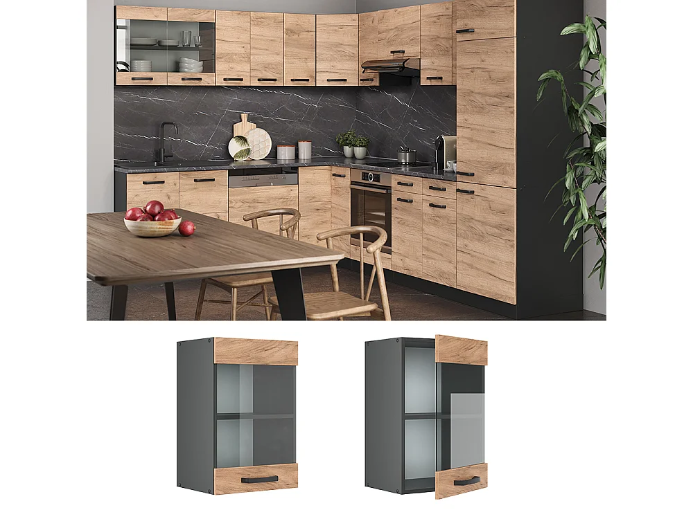 Glazen keukenkast krachtige eik goud 40x31x60 r-line