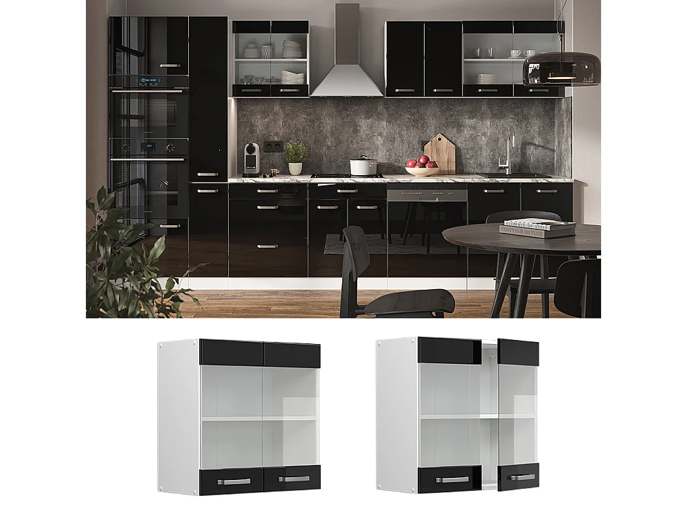 Armoire en verre noir haute brillance 60x31x60 r-line