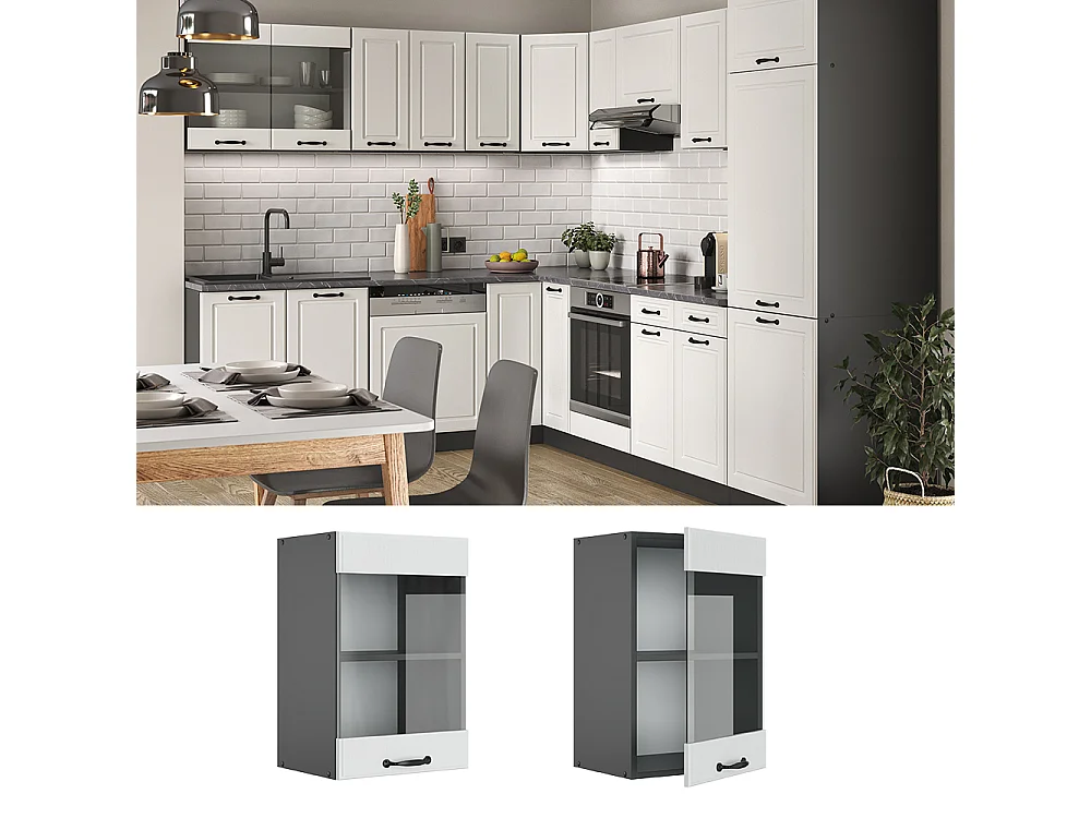 Glazen keukenkast wit landhuis 40x31x60 r-line