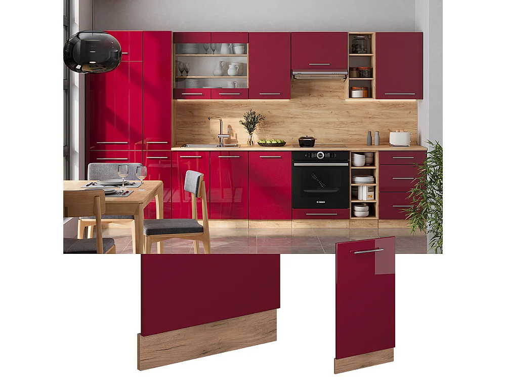 Façade de lave-vaisselle rouge bordeaux haute brillance 45x1.6x81.8 fame-line