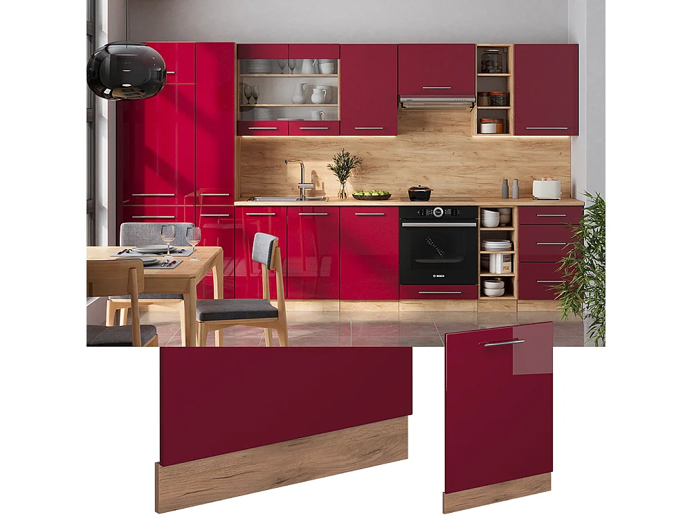 Façade de lave-vaisselle rouge bordeaux haute brillance 60x1.6x81.8 fame-line