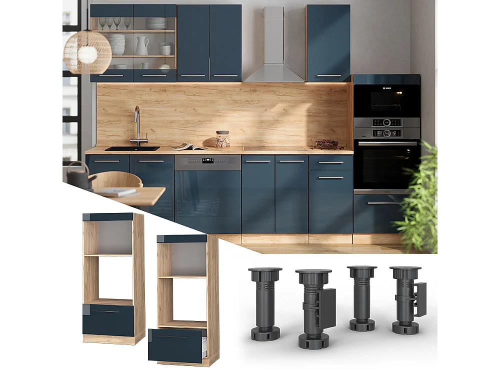 Armoire micro-ondes bleu foncé brillant 60x58.1x153.6 fame-line