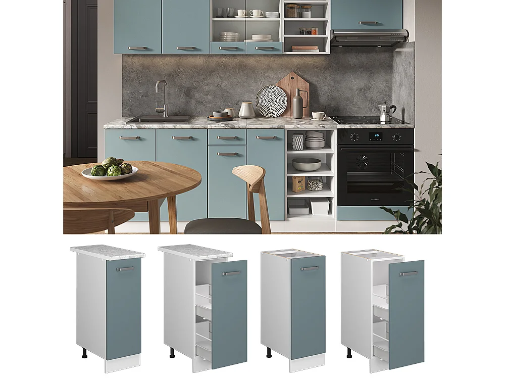 Meuble de cuisine bleu-gris 30x46x81.6 r-line