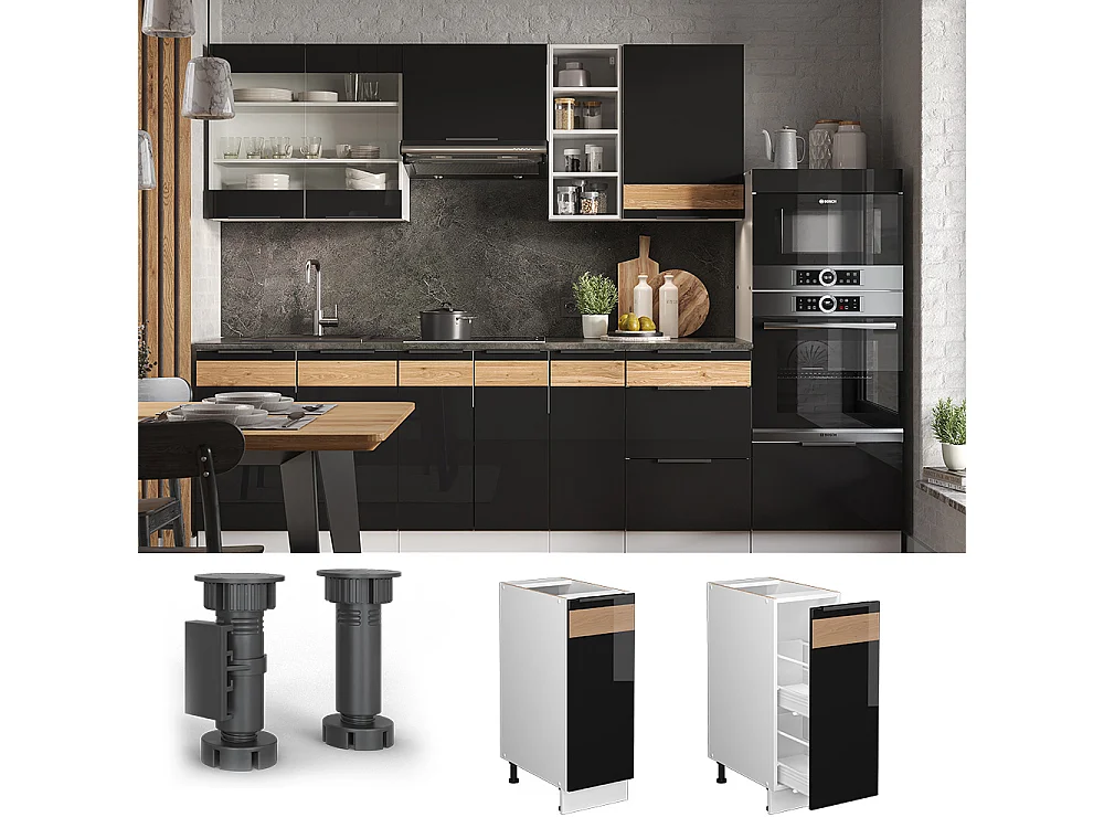 Armario de farmacia roble negro alto brillo 30x51.6x82 fame-line