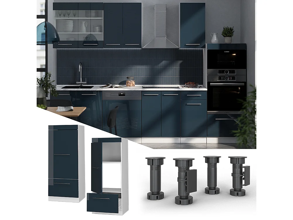 Armoire micro-ondes bleu foncé brillant 60x58.1x153.6 fame-line