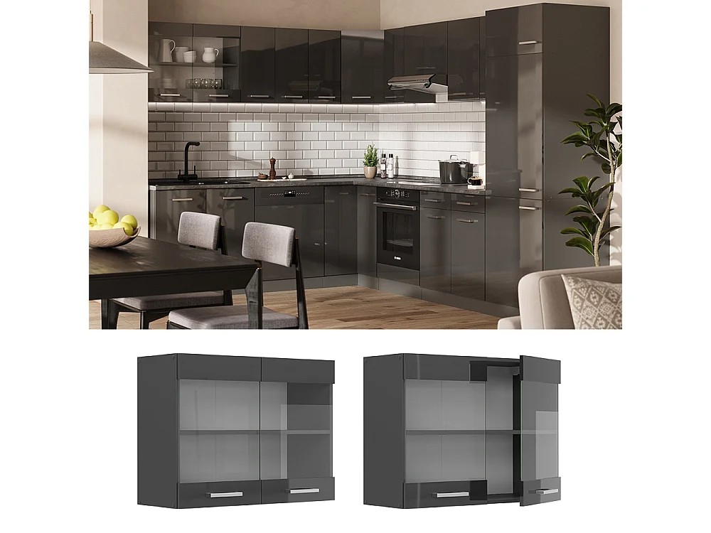 Armario de cocina con vidrio antracita alto brillo 80x31x60 r-line