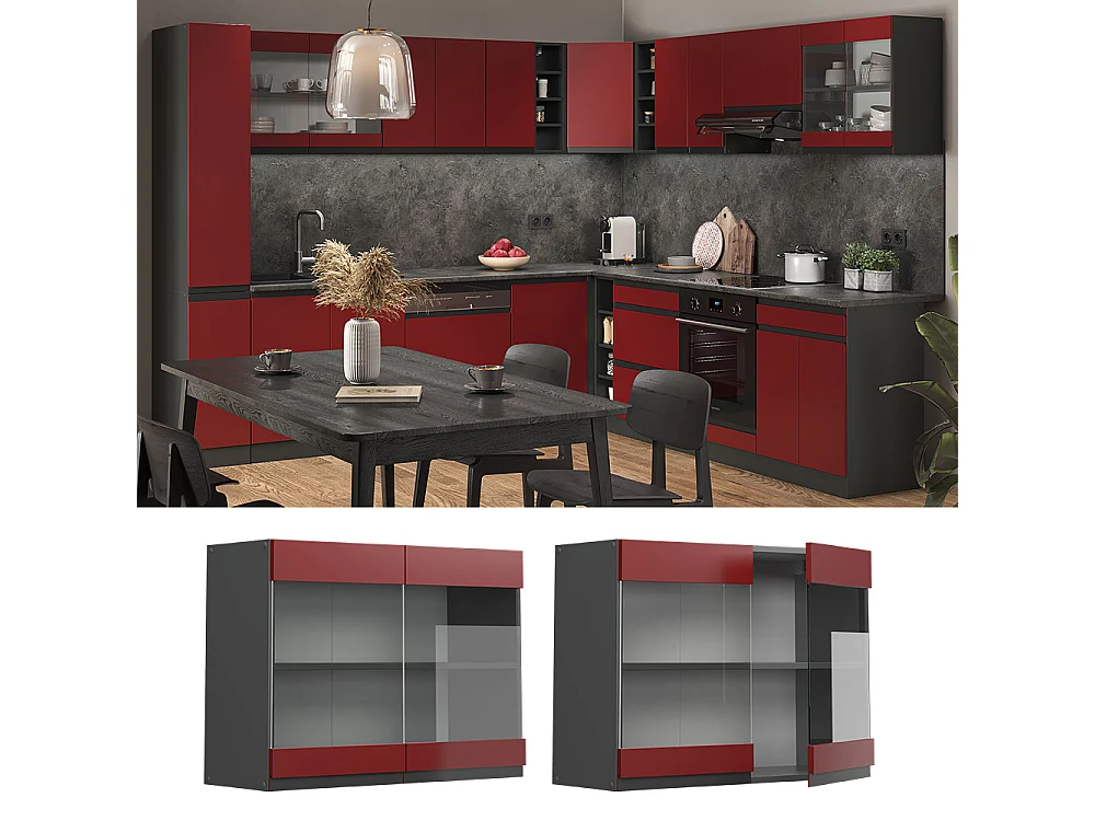 Armario de cocina con vidrio rojo 80x31x60 r-line