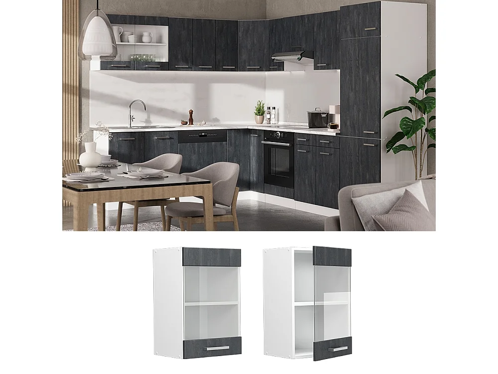 Glass kitchen cabinet black concrete 40x31x60 r-line
