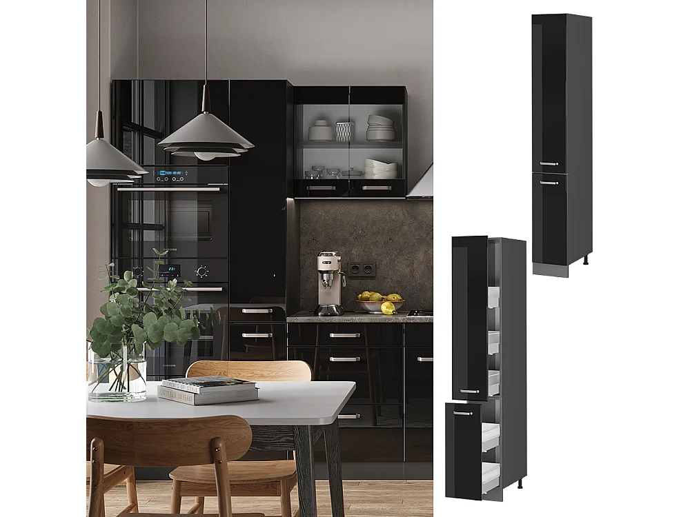 Apothekerschrank schwarz hochglanz 30x57.2x206.8 r-line