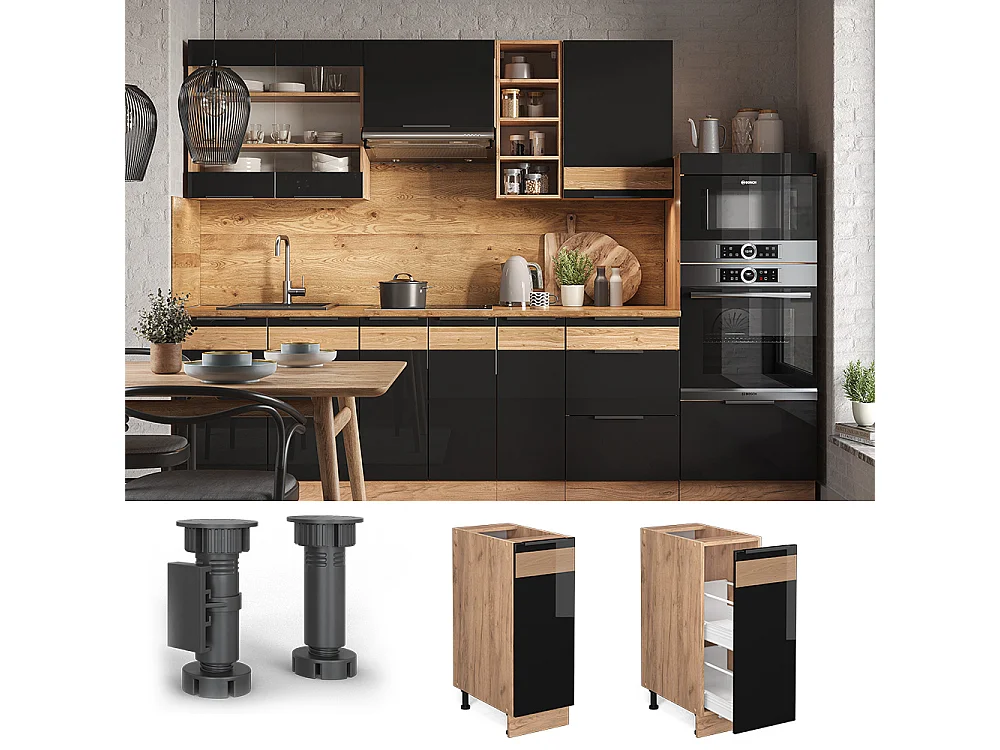 Armario de farmacia roble negro alto brillo 30x51.6x82 fame-line