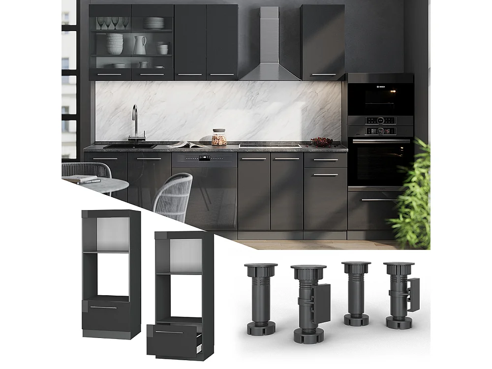 Armoire micro-ondes anthracite haute brillance 60x58.1x153.6 fame-line