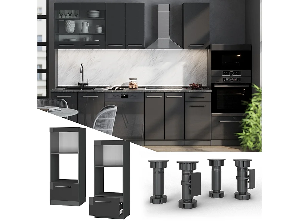 Armoire micro-ondes anthracite haute brillance 60x58.1x153.6 fame-line