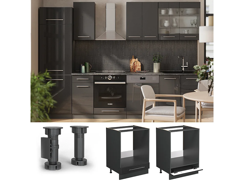 Meuble pour four anthracite haute brillance 60x51.6x82 fame-line