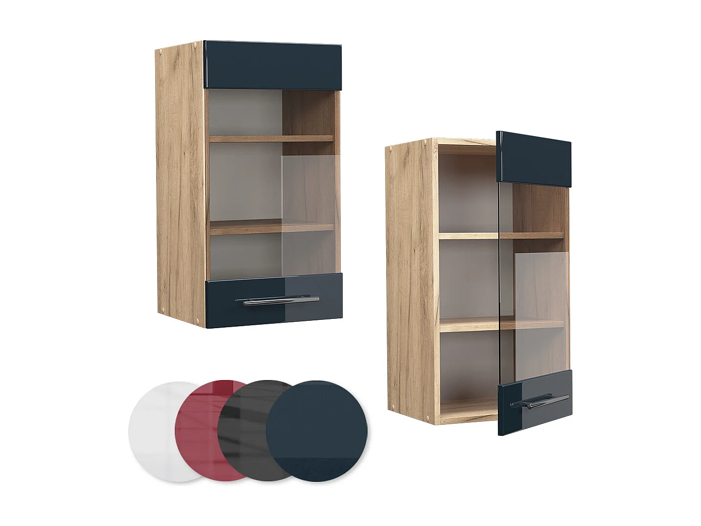 Armario de cocina con vidrio azul oscuro alto brillo 40x34.1x72 fame-line