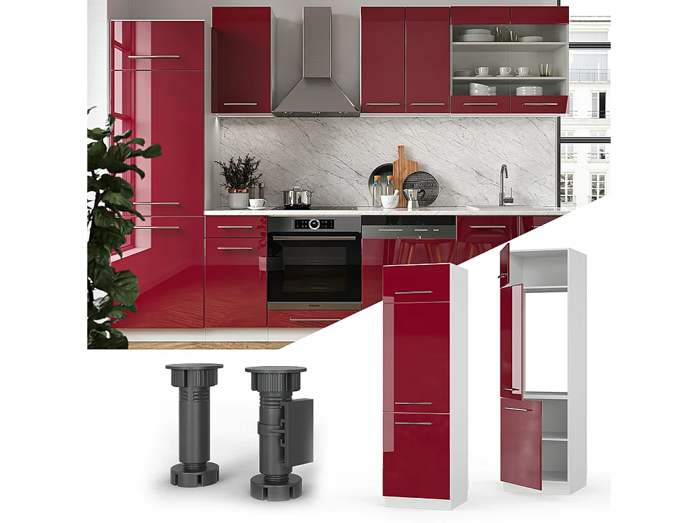 Armario para frigorífico empotrado rojo burdeos alto brillo 60x58.1x206.8 fame-line