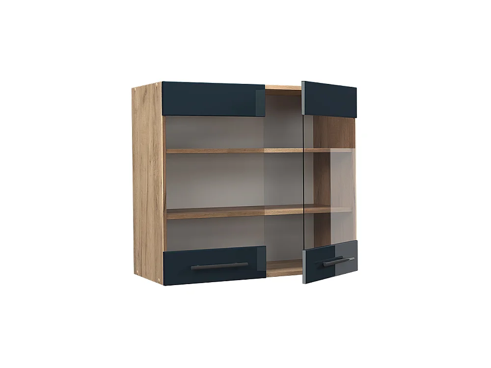 Glass kitchen cabinet dark blue high gloss 80x34.1x72 fame-line