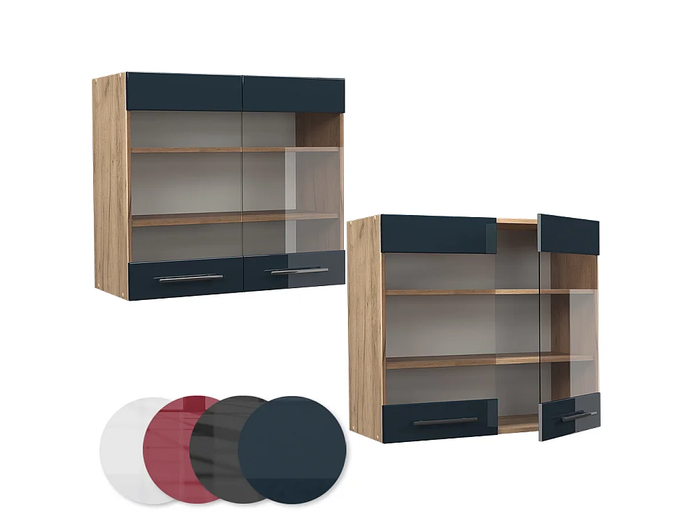 Glass kitchen cabinet dark blue high gloss 80x34.1x72 fame-line