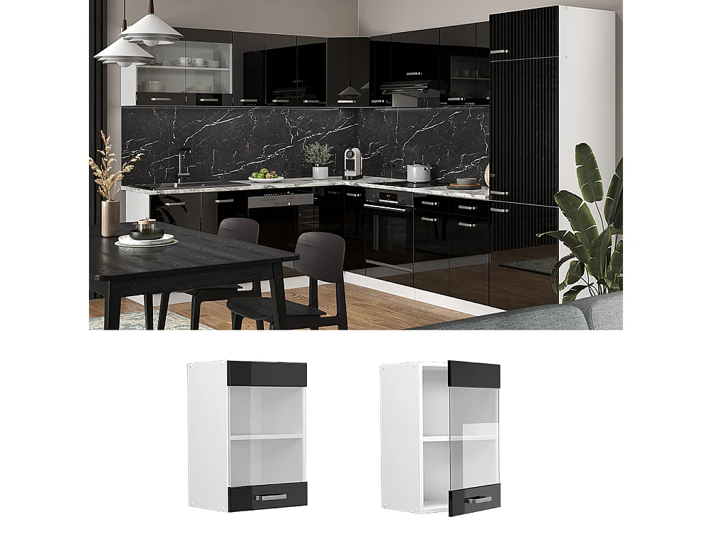 Armario de cocina con vidrio negro brillo intenso 40x31x60 r-line