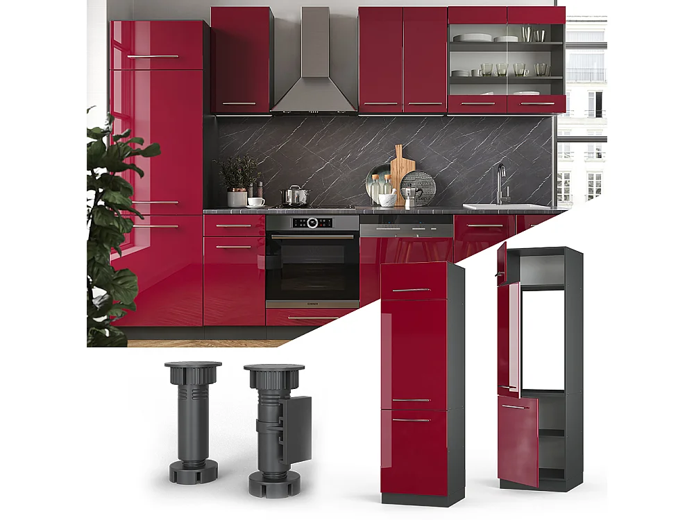 Armario para frigorífico empotrado rojo burdeos alto brillo 60x58.1x206.8 fame-line